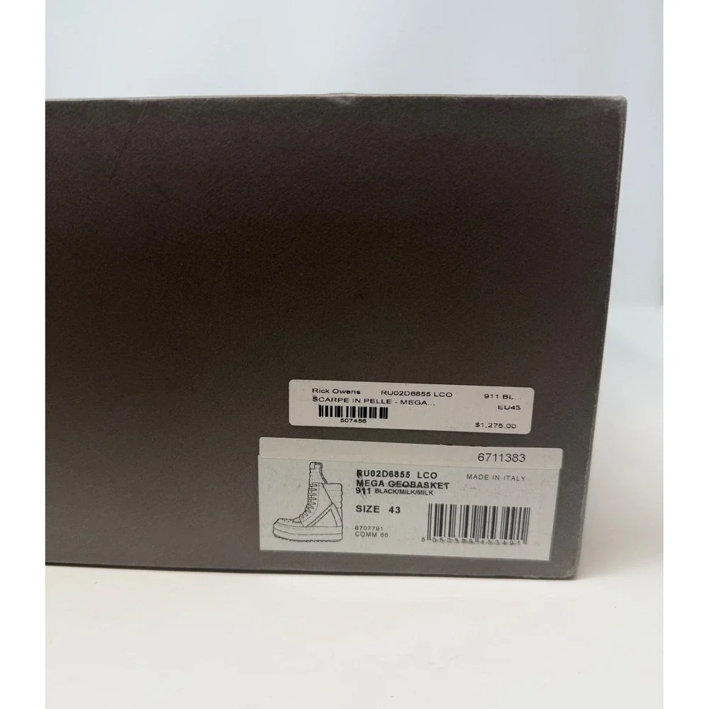 Rick Owens Mega Geobasket Sneaker Black/Milk Size 10 US 43 EU